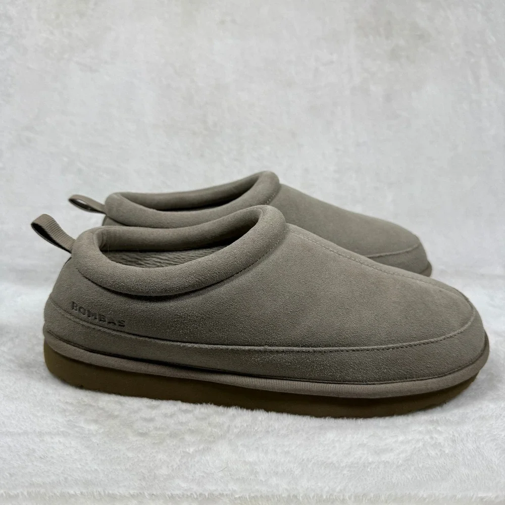 Bombas Sunday Slipper Mens Size 9 Suede Sherpa Lined Greige Taupe House Shoes